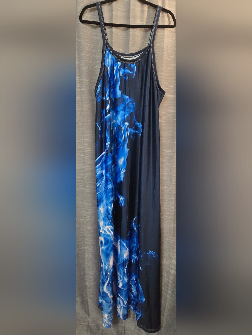 Blue Flame Print Maxi Top — Bold Ocean Hues